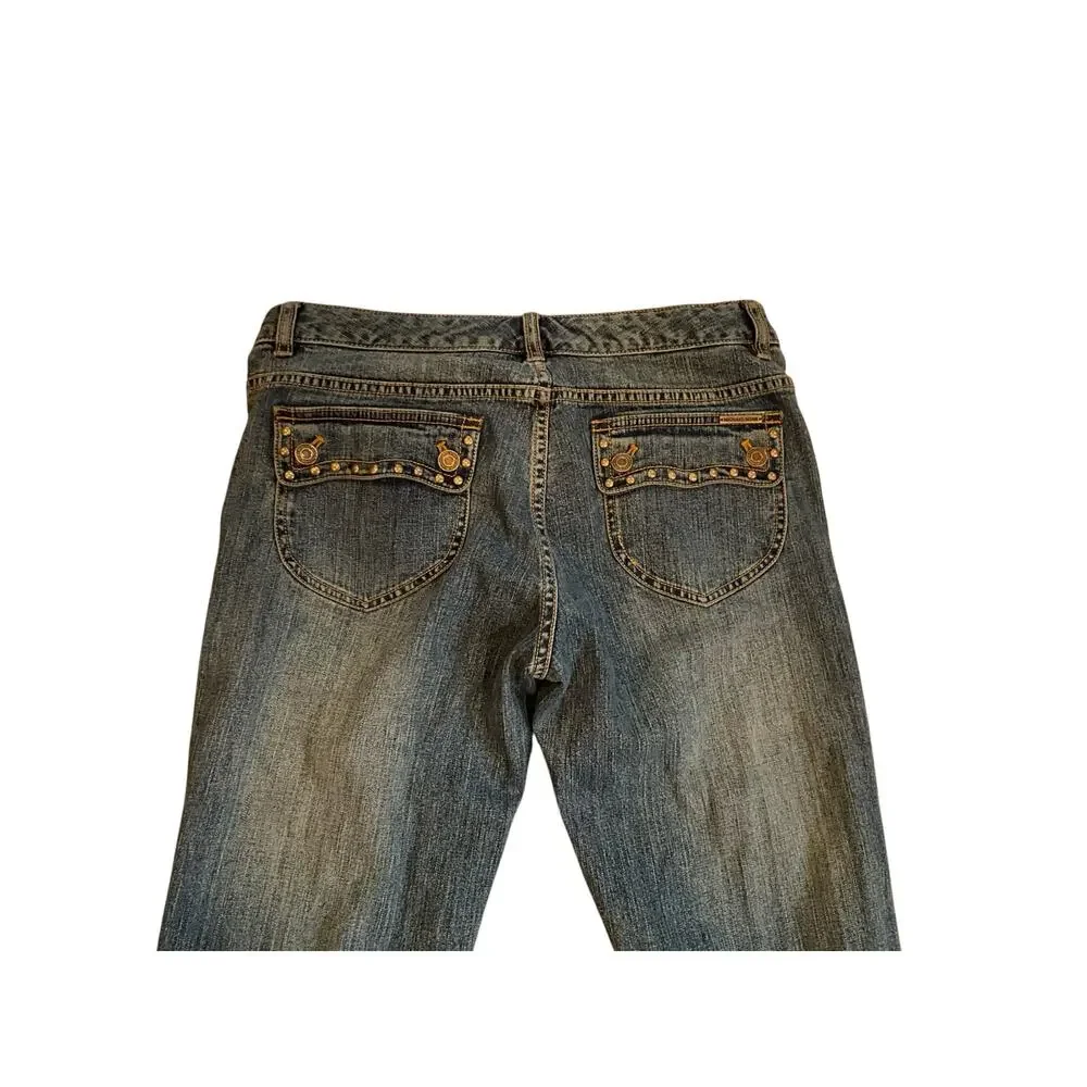 Michael Kors Embellished Bootcut Jeans Low Rise Dark Wash Blue Womens‎ Sz 10 NEW